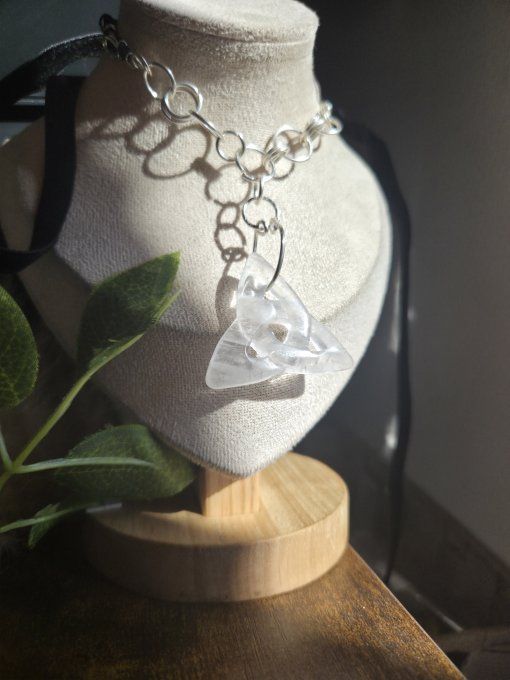 Collier triketra Cristal de roche argent -clarté et energie.