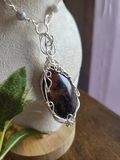  Amulette Obsidienne acajou – Protection, Sérénité & Équilibre