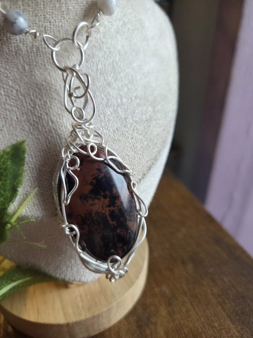  Amulette Obsidienne acajou – Protection, Sérénité & Équilibre