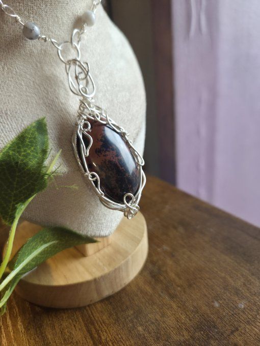  Amulette Obsidienne acajou – Protection, Sérénité & Équilibre