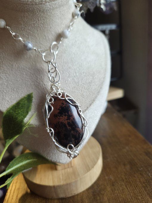 Amulette Obsidienne acajou – Protection, Sérénité & Équilibre