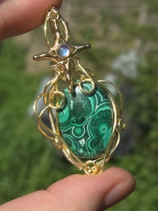 Pendentif  Chrysocolle Malachite -Paix, Guérison et Protection ✨ 