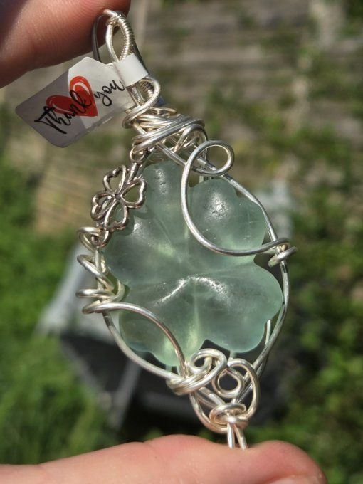  Amulette trèfle Fluorite Verte  