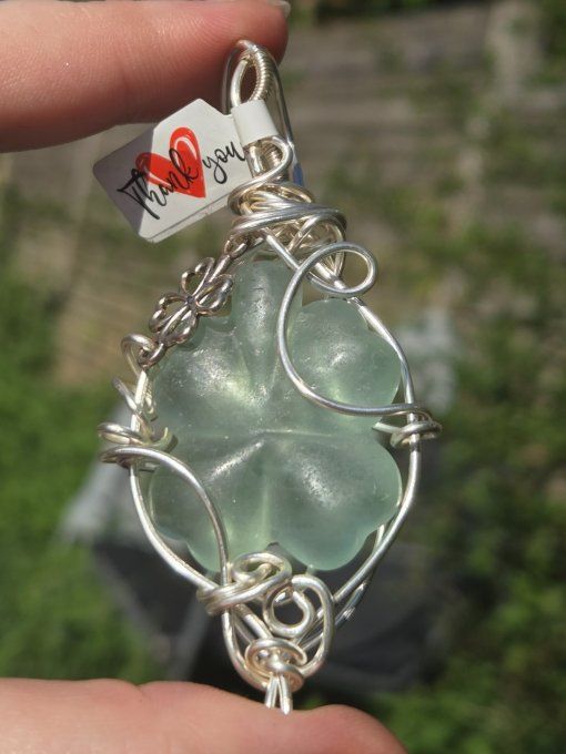  Amulette trèfle Fluorite Verte  