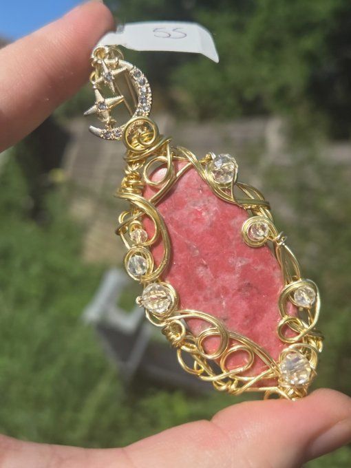 Amulette Or Thulite- zoïsite rose ✨Lune D’or