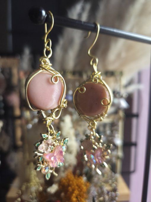  Reserver .Boucle d’oreille Opale Rose – Harmonie Émotionnelle & Protection Du Cœur - Copie
