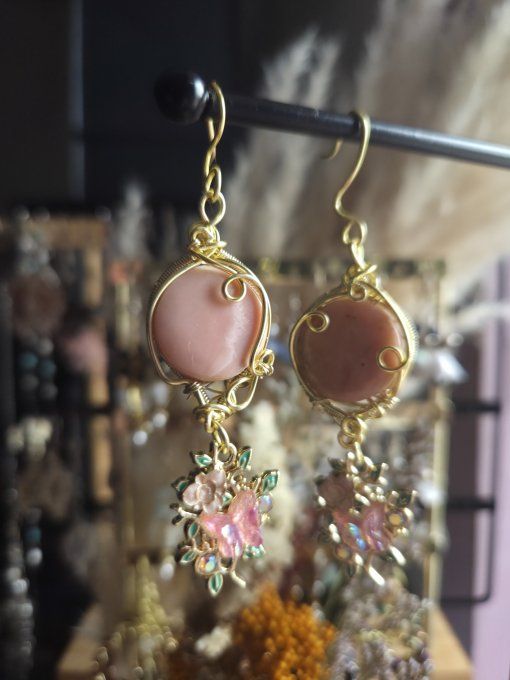  Reserver .Boucle d’oreille Opale Rose – Harmonie Émotionnelle & Protection Du Cœur - Copie