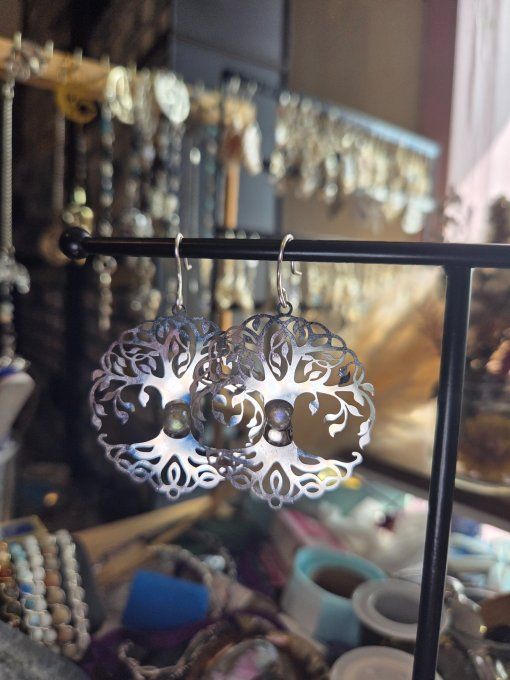 Boucle d’oreille labradorite  - arbre de vie 