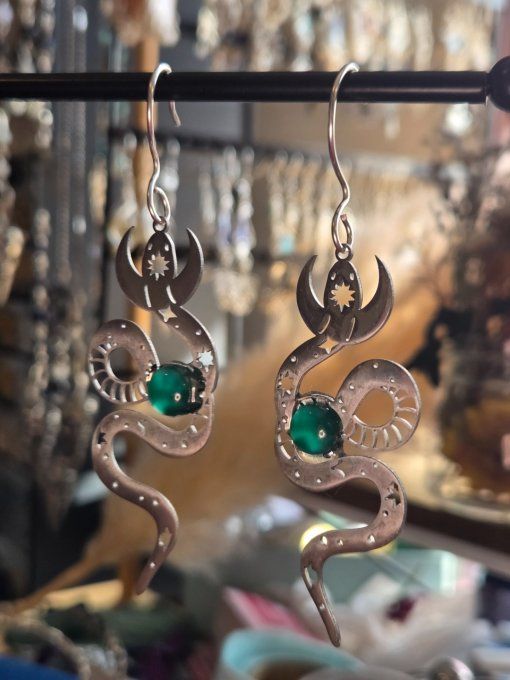Boucle d'oreille Onyx Verte 