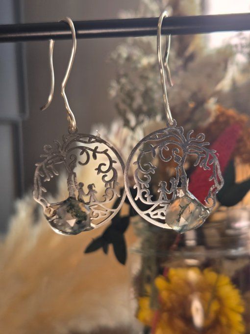 Boucle d'oreille  Agate Mousse – Connexion, Renouveau & Sérénité  