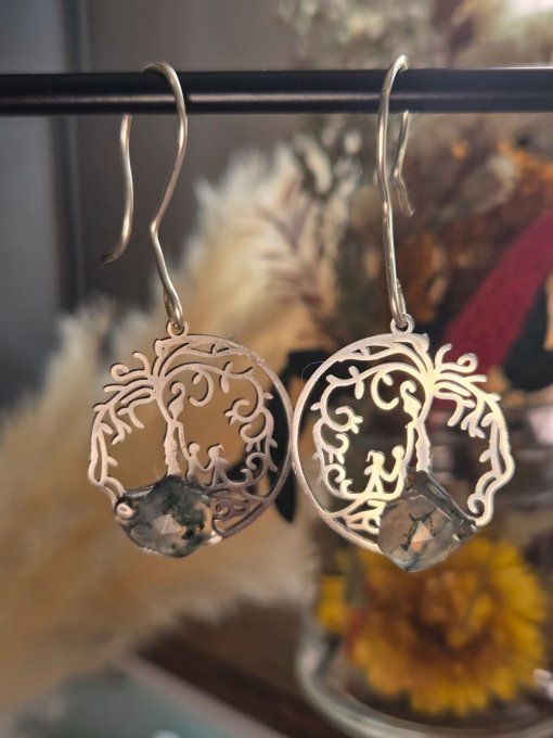 Boucle d'oreille  Agate Mousse – Connexion, Renouveau & Sérénité  