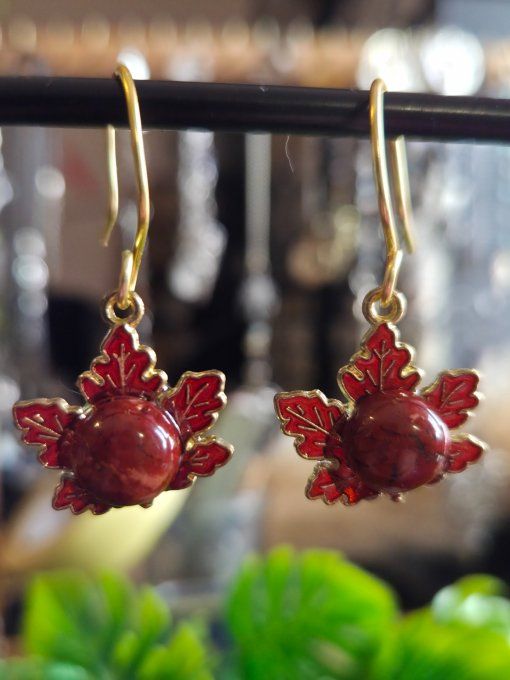 Boucle D'oreille Jaspe rouge - force , courage , vitalité