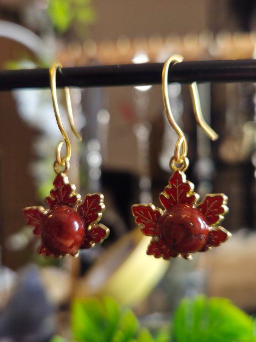 Boucle D'oreille Jaspe rouge - force , courage , vitalité