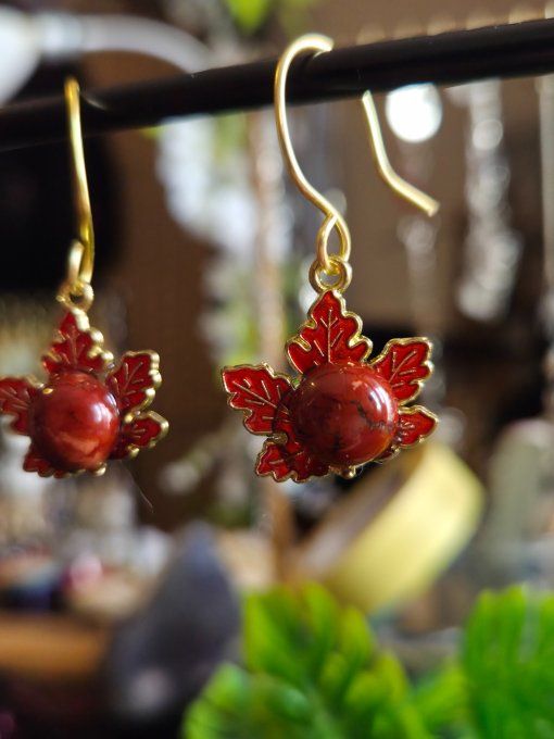 Boucle D'oreille Jaspe rouge - force , courage , vitalité