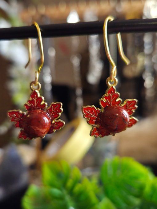 Boucle D'oreille Jaspe rouge - force , courage , vitalité