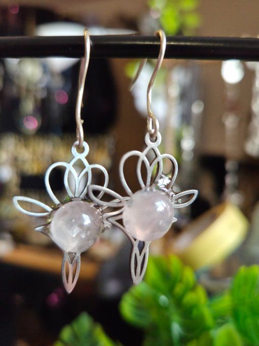 Boucle d'oreille - Quartz rose ,amour et douceur 