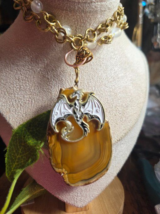 Collier agate jaune Dragon sorcier