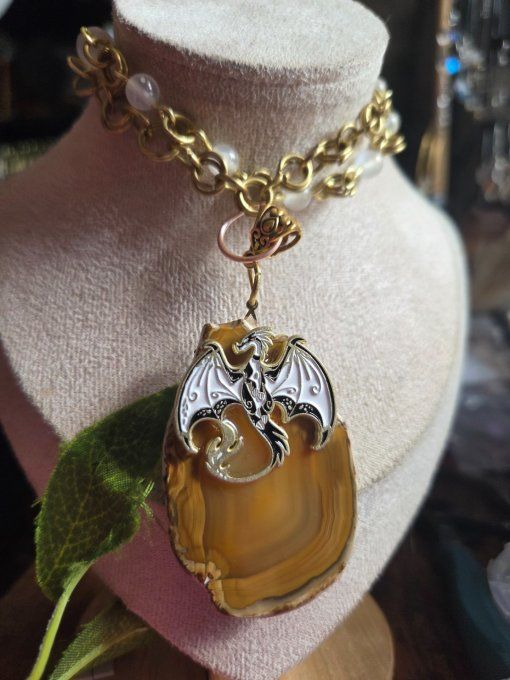 Collier agate jaune Dragon sorcier