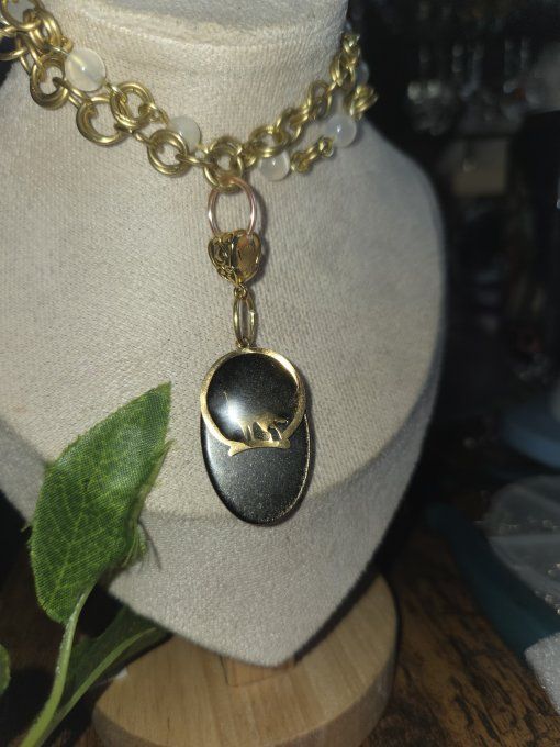 Collier obsidienne dorée loup d’or 