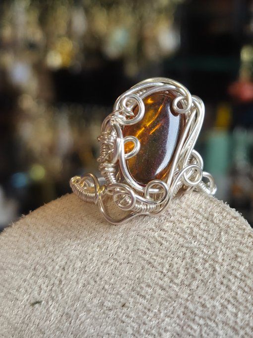 Bague Ambre Bleu ✨serenité joie et clarté  