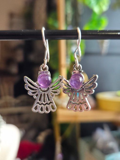  Boucles d’oreille Améthyste -serenité et Apaisement  - ange