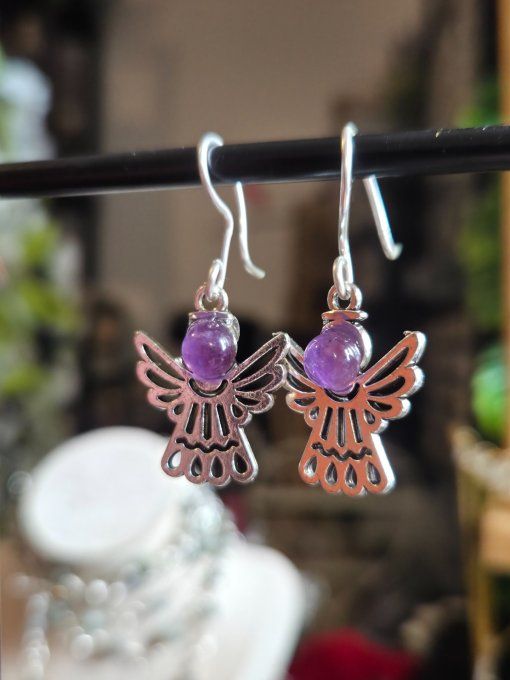  Boucles d’oreille Améthyste -serenité et Apaisement  - ange