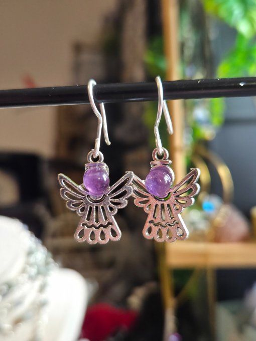  Boucles d’oreille Améthyste -serenité et Apaisement  - ange