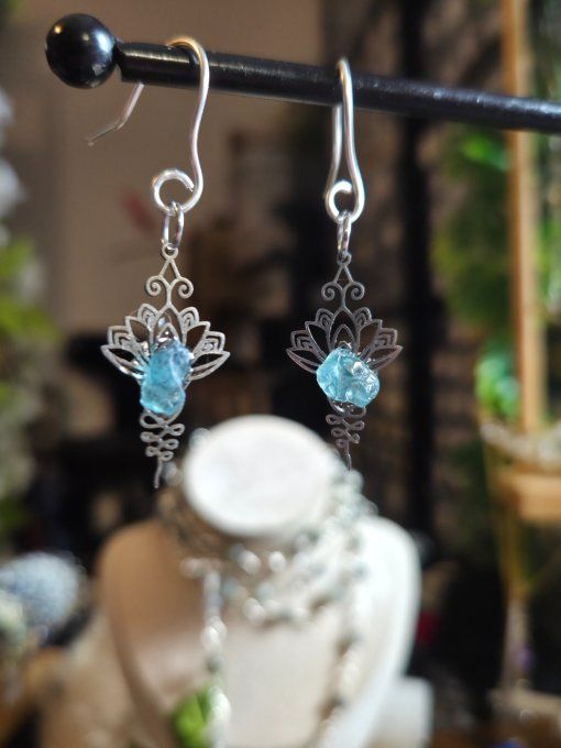 Boucle d’oreille aigue marine  - unalom lotus
