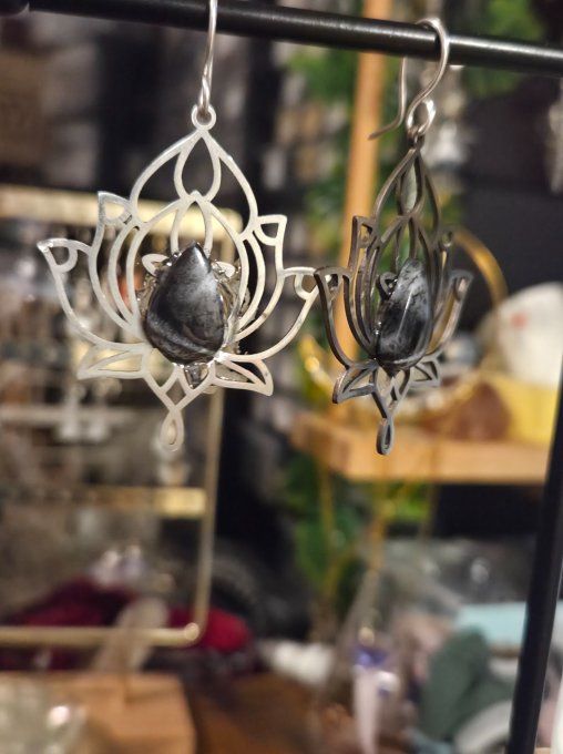 Boucle d’oreille Merlinite (✨Opale Dendritique) Pierre de Magie et d’Équilibre✨ 
