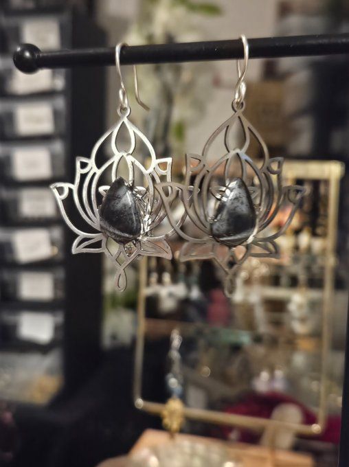 Boucle d’oreille Merlinite (✨Opale Dendritique) Pierre de Magie et d’Équilibre✨ 