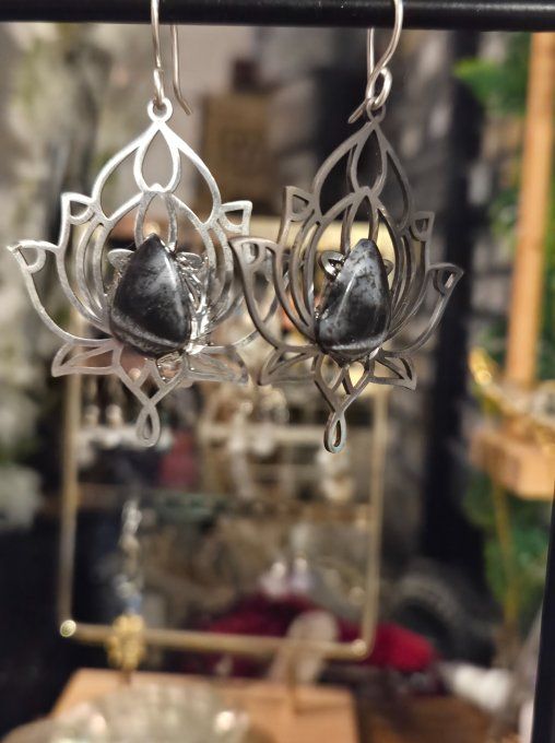 Boucle d’oreille Merlinite (✨Opale Dendritique) Pierre de Magie et d’Équilibre✨ 