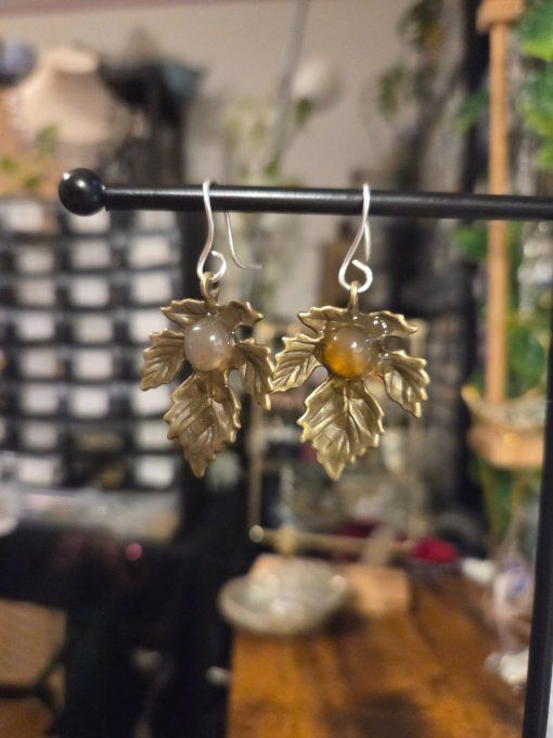  Boucles d'oreilles Cornaline - feuille d’erable 