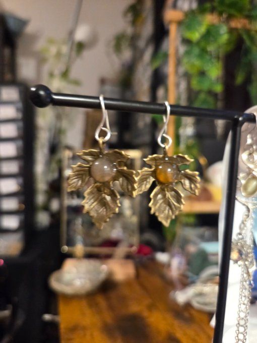  Boucles d'oreilles Cornaline - feuille d’erable 