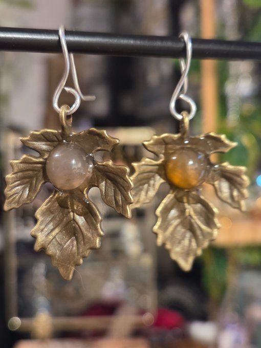  Boucles d'oreilles Cornaline - feuille d’erable 