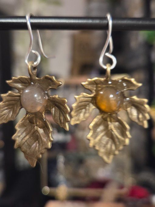  Boucles d'oreilles Cornaline - feuille d’erable 