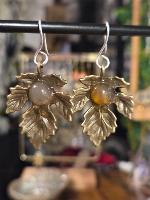  Boucles d'oreilles Cornaline - feuille d’erable 