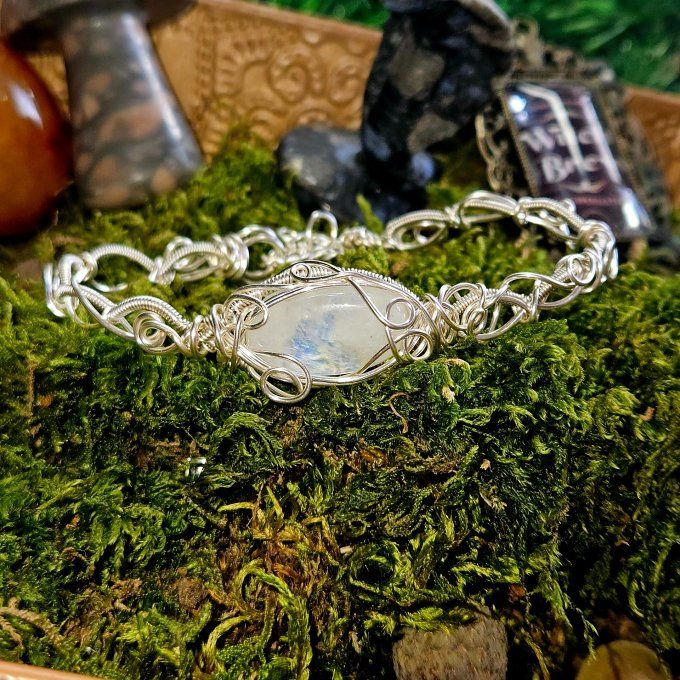 Pierre de lune (péristérite) -Collier Charms 