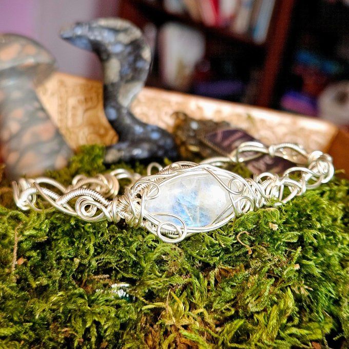 Pierre de lune (péristérite) -Collier Charms 