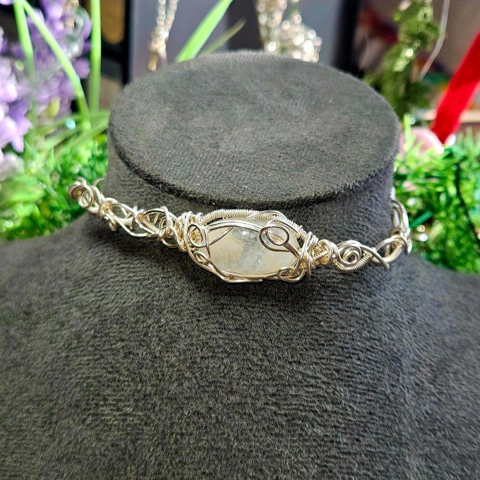 Pierre de lune (péristérite) -Collier Charms 
