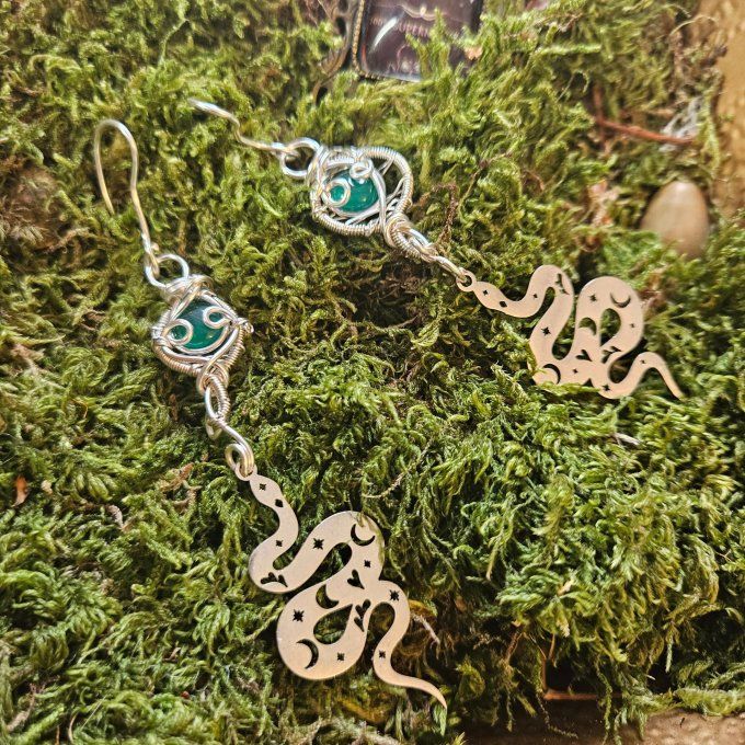 Boucle d'oreille Onyx Verte 