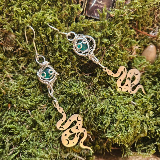 Boucle d'oreille Onyx Verte 