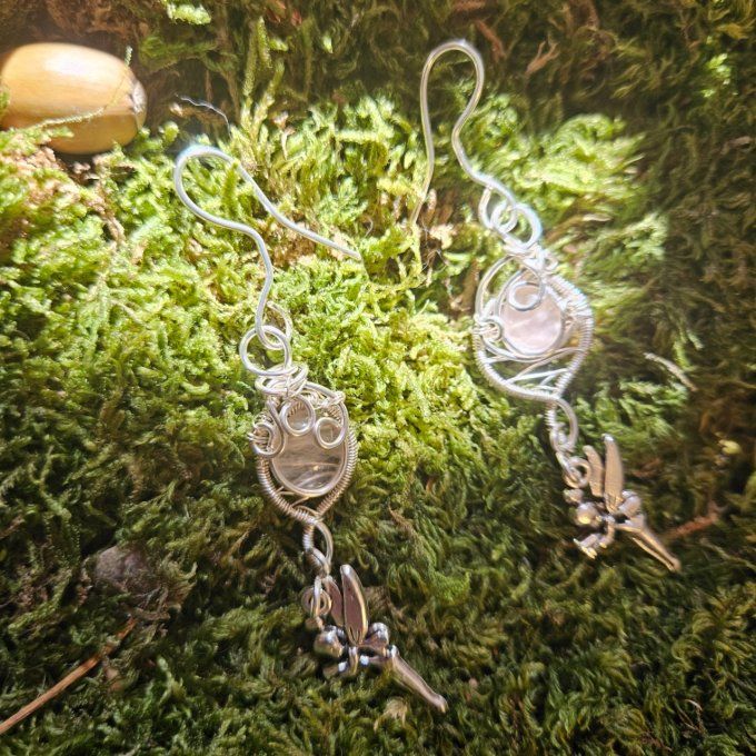 Boucle d'oreille - Quartz rose 