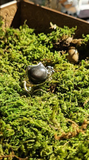 Bague Obsidienne argent  - chaton