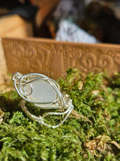 Bague agate druzy blanche 