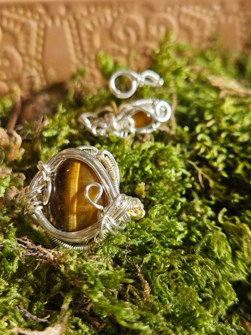 0eil de tigre gemme - Bague courrone ovale-ajustable