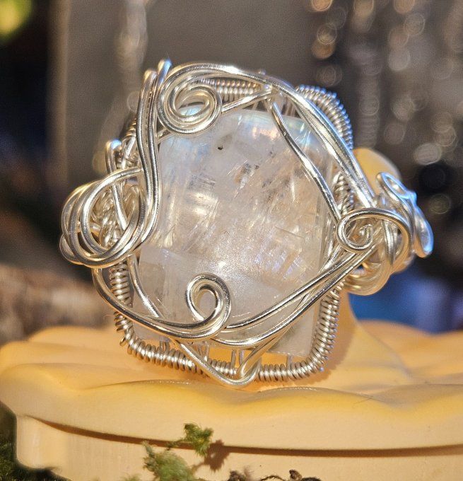 Bague pierre de Lune - peristerite -forme courrone 