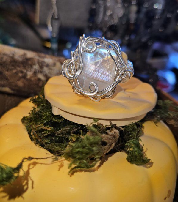 Bague pierre de Lune - peristerite -forme courrone 