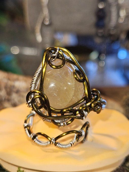 Bague Quartz rutile - silver Bonze Ajustable 