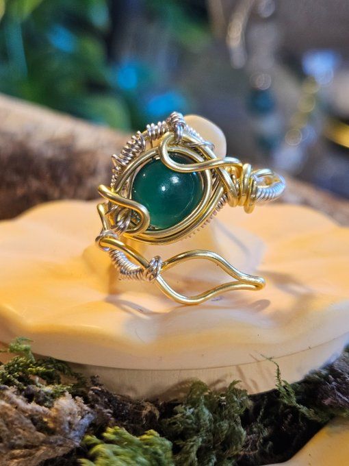 Bague serpentine Onyx verte - ajustable 