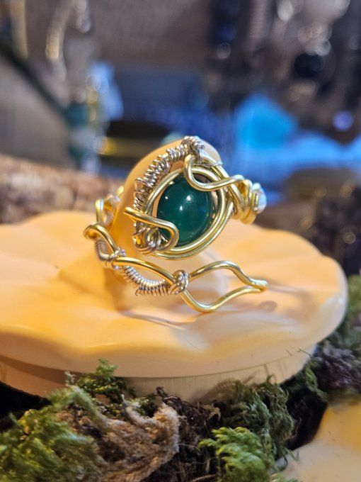 Bague serpentine Onyx verte - ajustable 